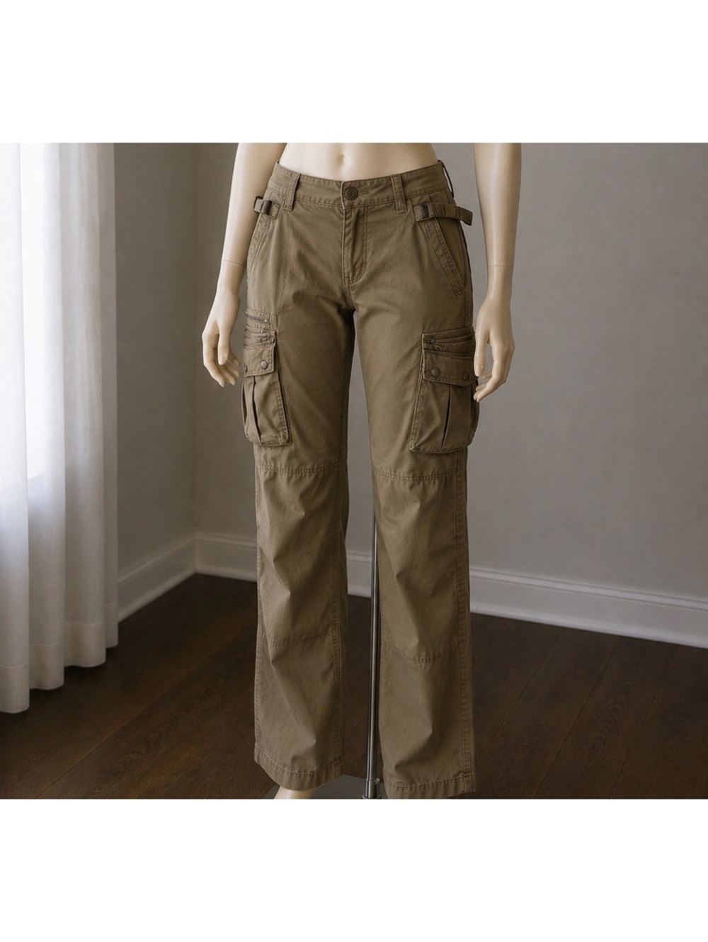 BKE Casuals Cargo Pants Women’s Size 27 Khaki Ripstop Utility Pocket Y2K